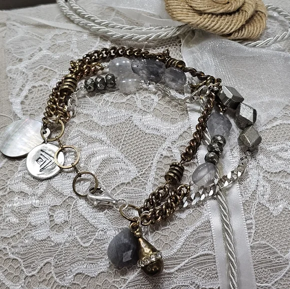 Silpada 925 Silver and Brass Gemstone and Glass Bead Bracelet - Picture 11 of 15